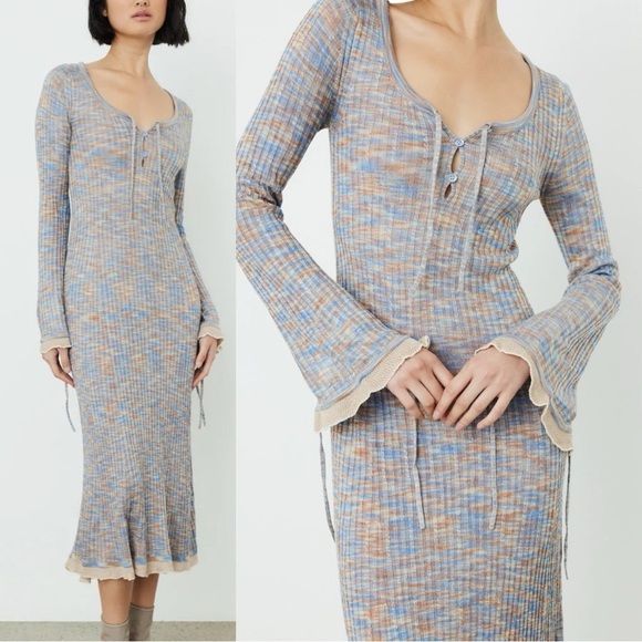 Acne Studios Dresses & Skirts - Acne Studios Kadley Grey Bow Front Ribbed Striped Sheer Knit Maxi Dress Small